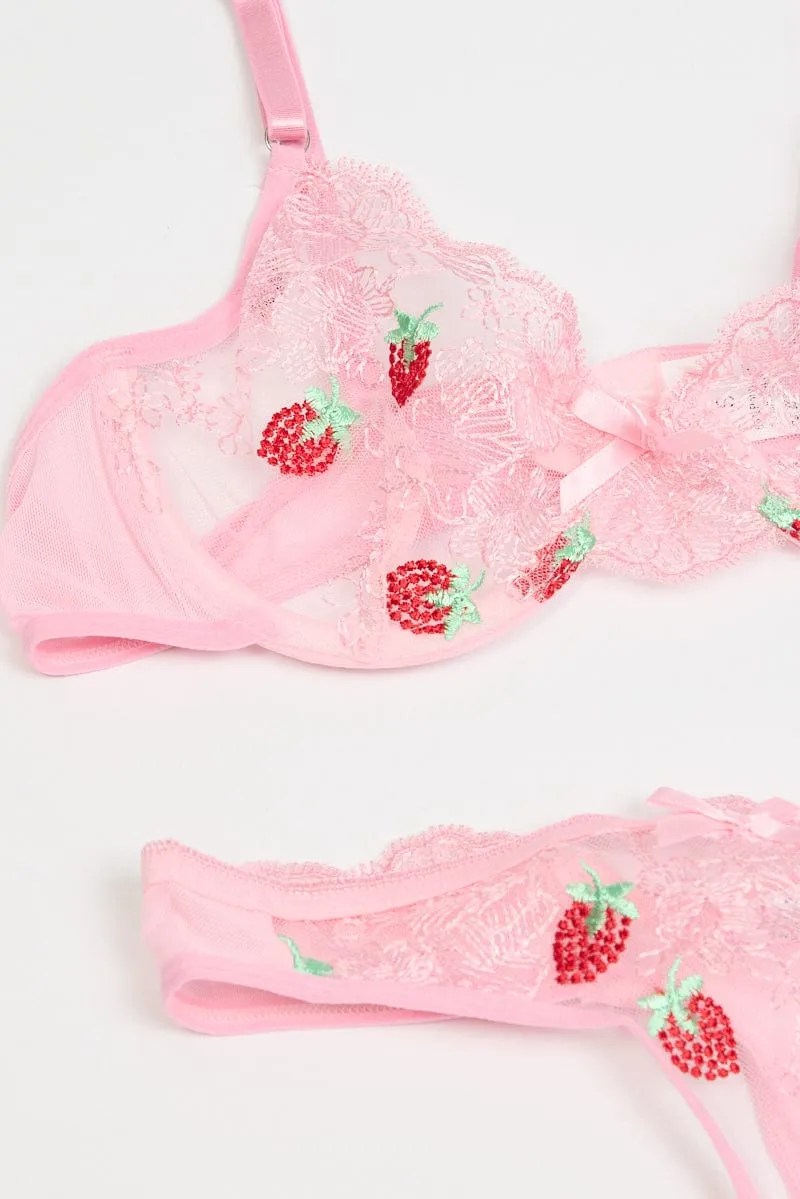 Pink Strawberry Embroidery Lingerie Set sold by Ally Fashion product image thumbnail 2