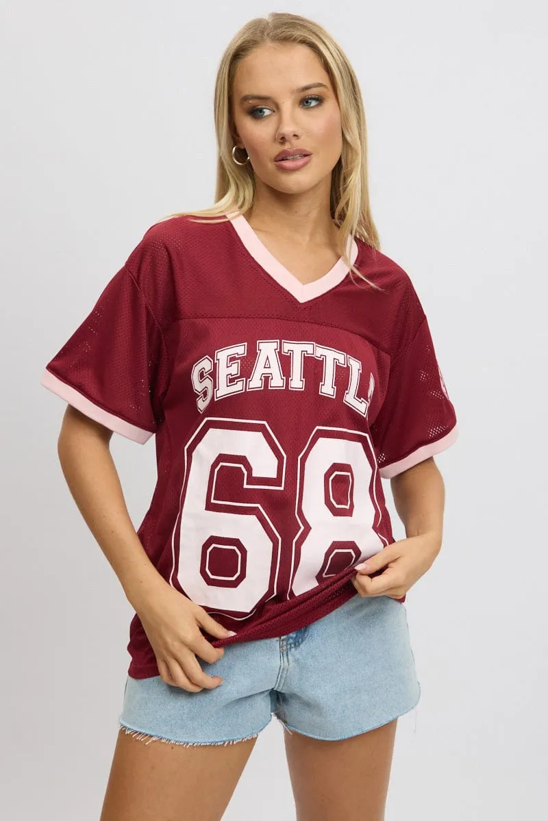 Red Graphic Tee Short Sleeve sold by Ally Fashion product image thumbnail 3