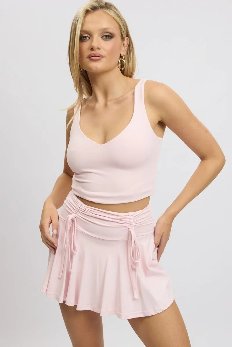 Pink Skater Skort Skirt Mid Rise Ruched Detail Supersoft Mini sold by Ally Fashion
