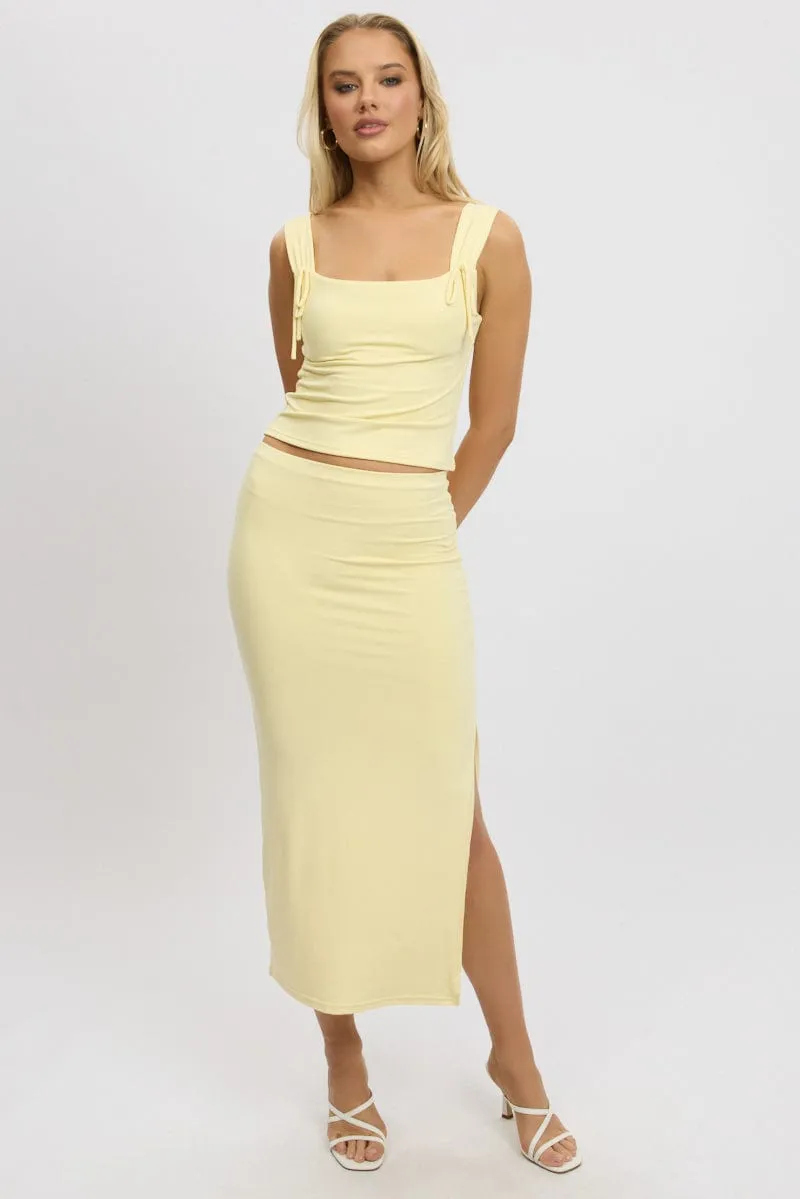 Yellow Crop Top Square Neck With Ribbons sold by Ally Fashion product image thumbnail 2
