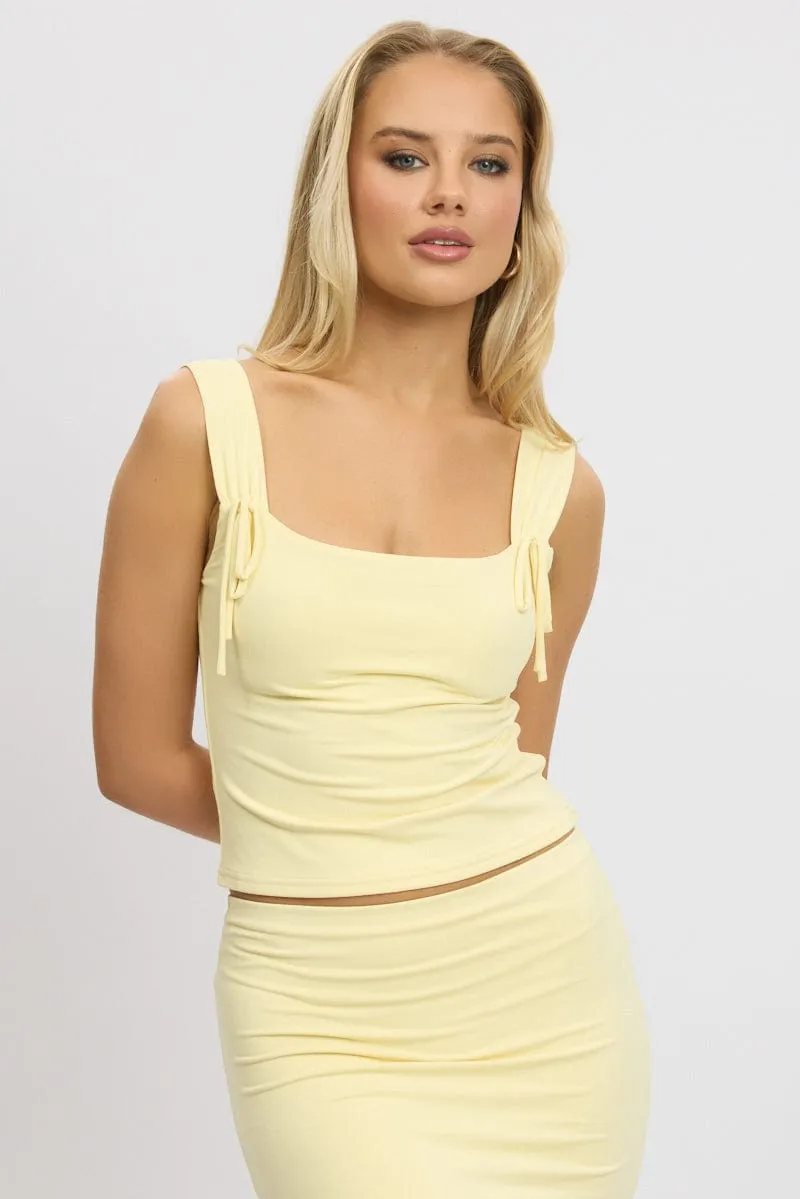Yellow Crop Top Square Neck With Ribbons sold by Ally Fashion