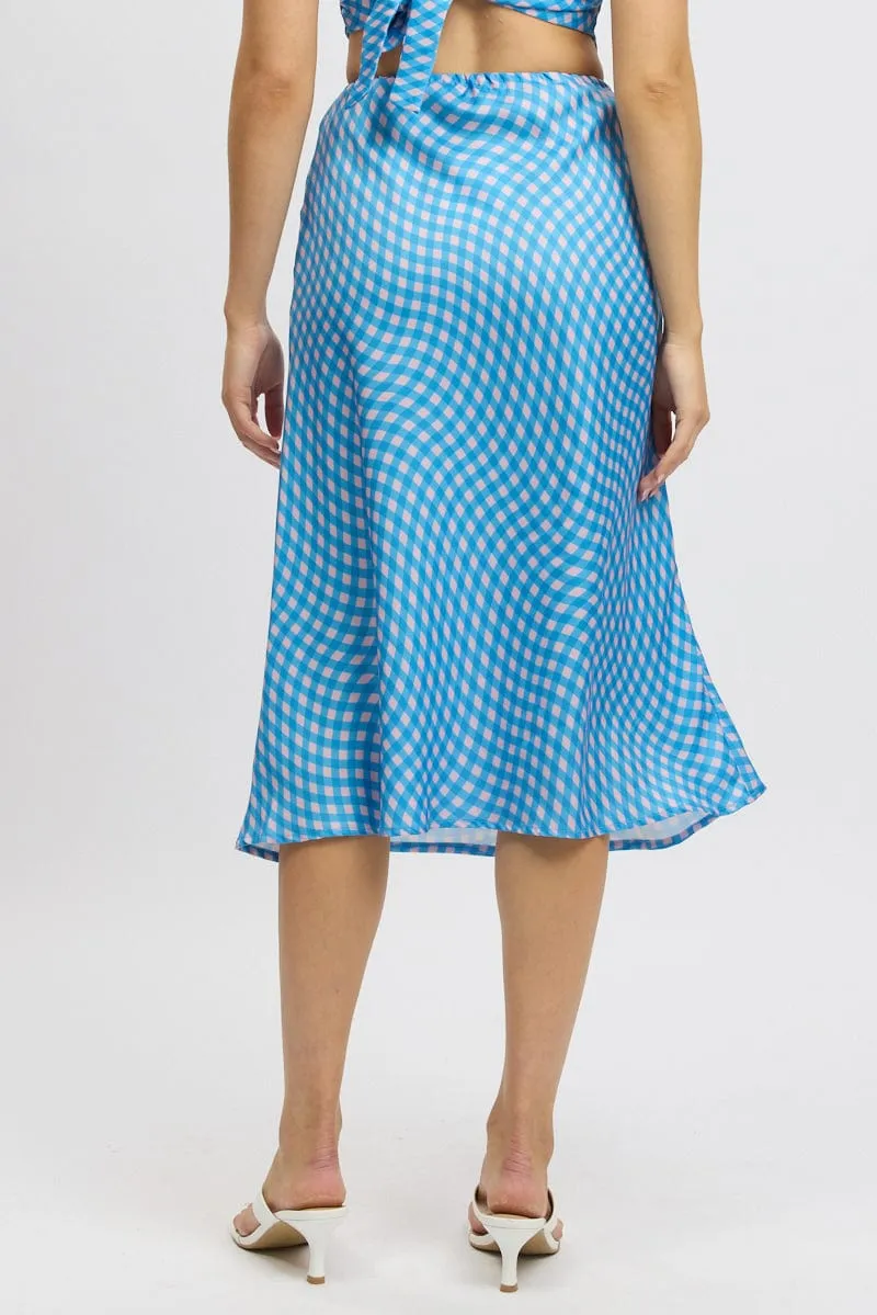 Blue Check Slip Skirt High Rise Elasticated Waistband Midaxi sold by Ally Fashion product image thumbnail 5