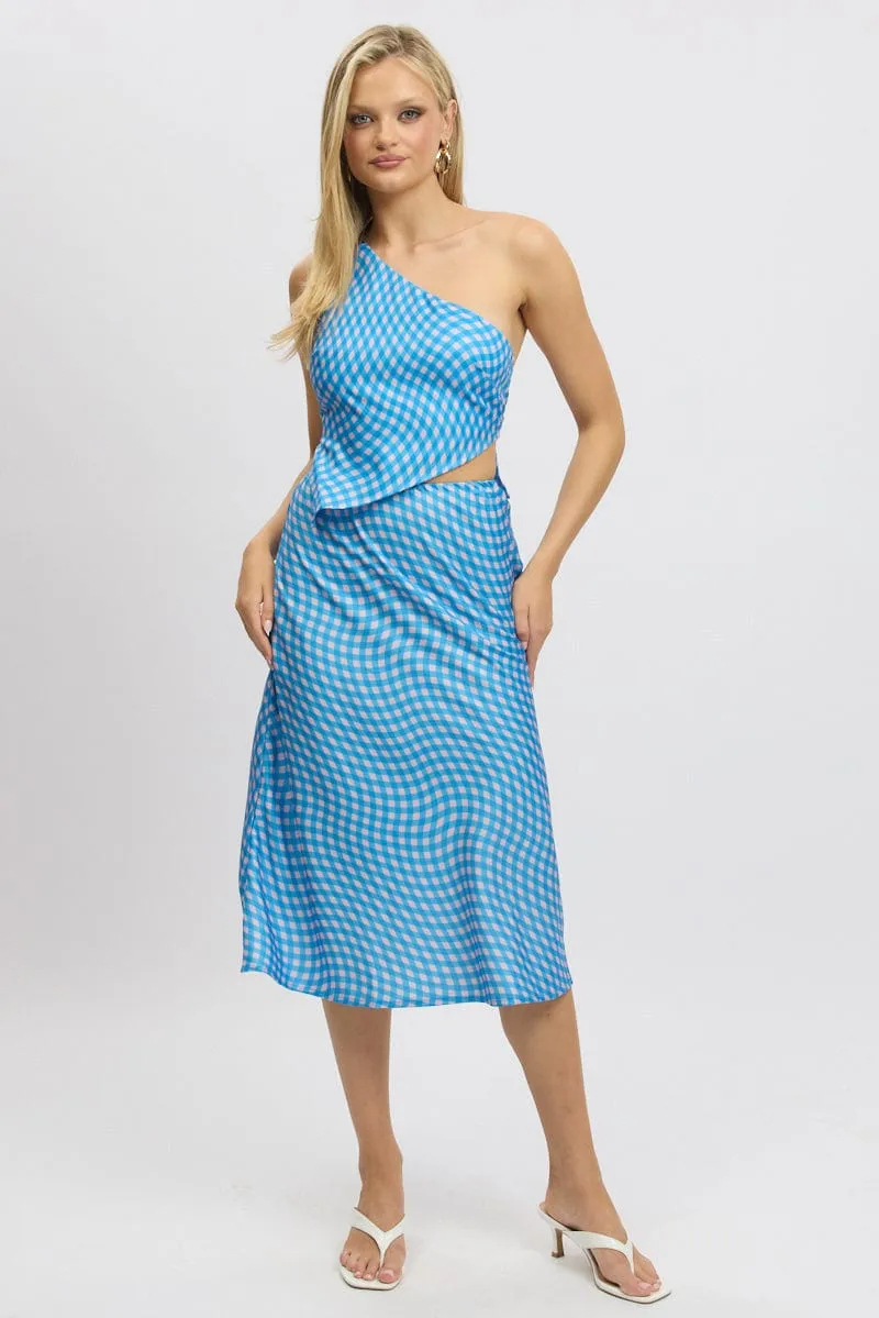 Blue Check Slip Skirt High Rise Elasticated Waistband Midaxi sold by Ally Fashion product image thumbnail 3