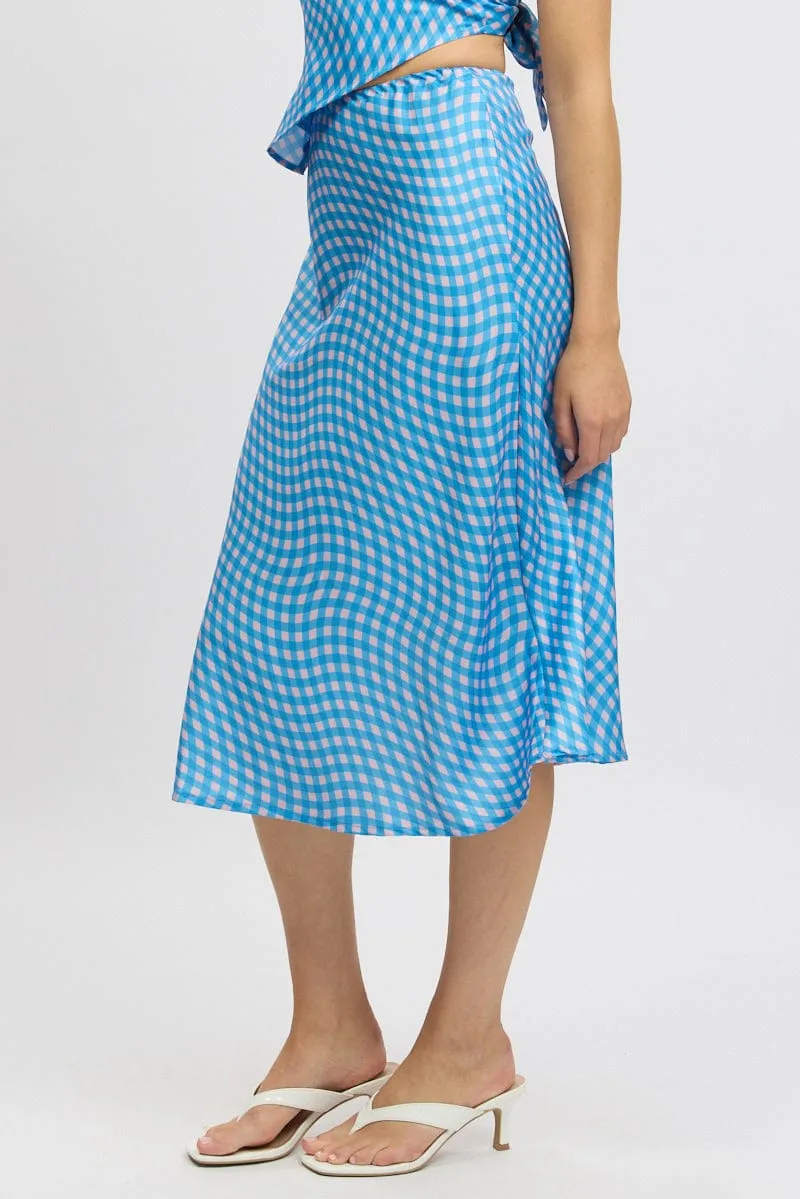 Blue Check Slip Skirt High Rise Elasticated Waistband Midaxi sold by Ally Fashion product image thumbnail 4