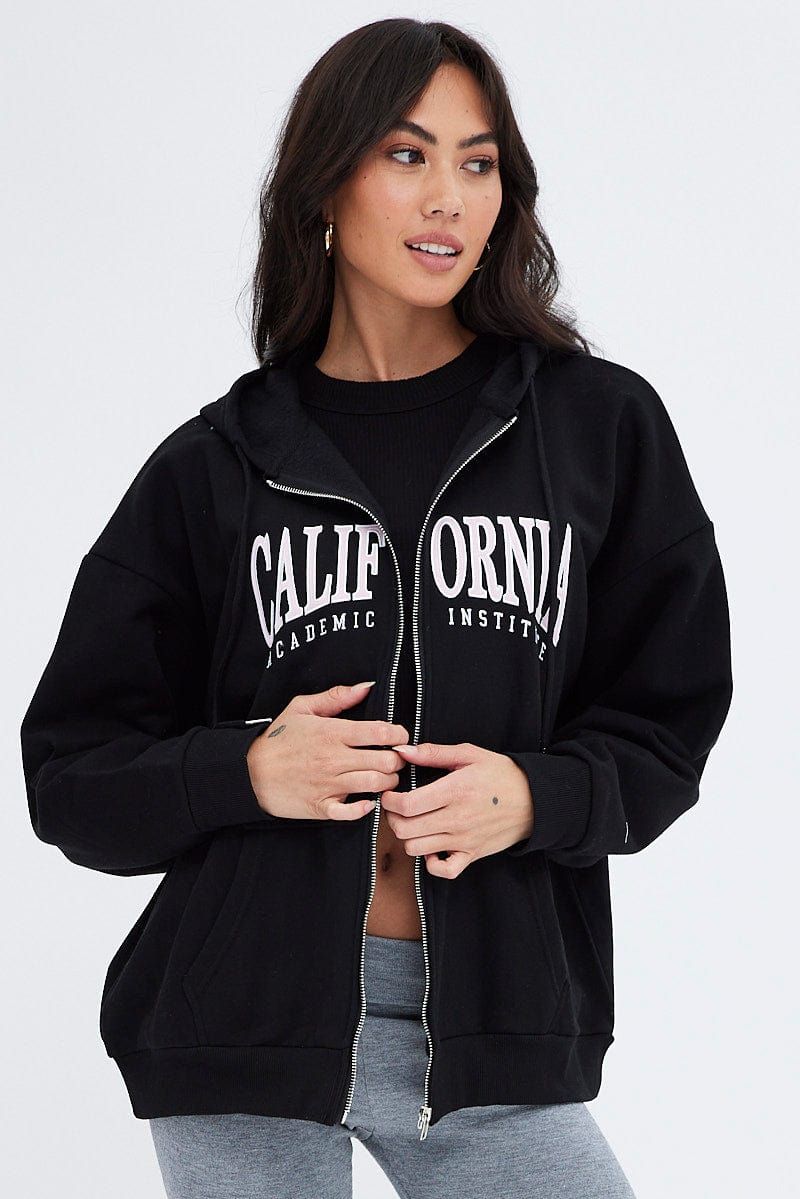 Black Hoodie Zip Long Sleeves Applique sold by Ally Fashion product image thumbnail 3