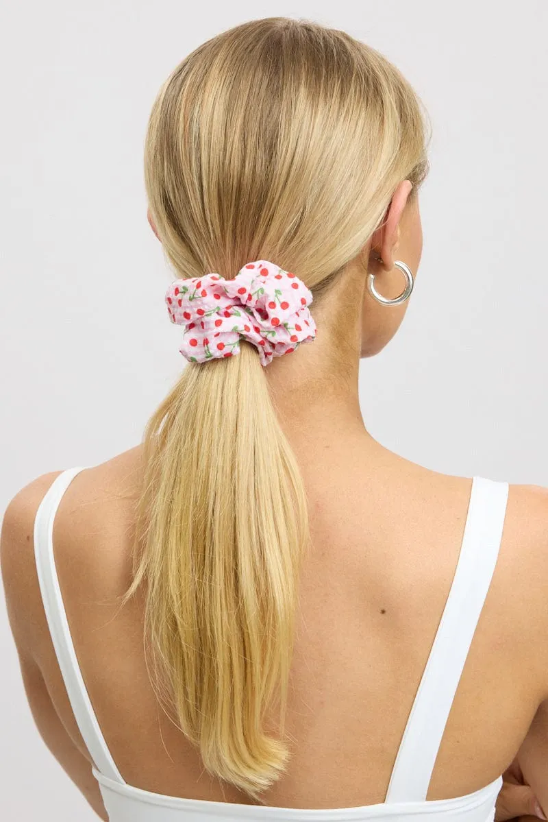 Pink Cherry Print Scrunchie sold by Ally Fashion