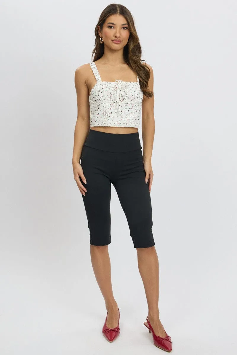 White Ditsy Crop Top Sleeveless Gathered Bust sold by Ally Fashion product image thumbnail 3