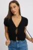 Black Tie Front Top Puff Sleeve sold by Ally Fashion