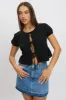 Black Tie Front Top Puff Sleeve sold by Ally Fashion