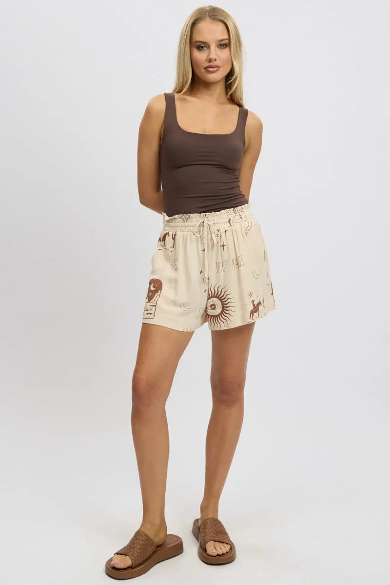 Beige Abstract Relaxed Shorts High Rise sold by Ally Fashion product image thumbnail 3