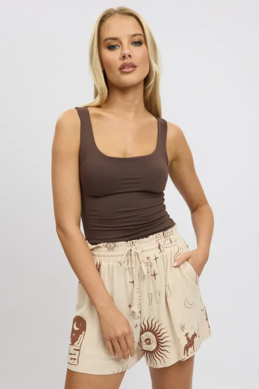 Beige Abstract Relaxed Shorts High Rise sold by Ally Fashion