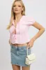 Pink Tie Front Top Puff Sleeve sold by Ally Fashion