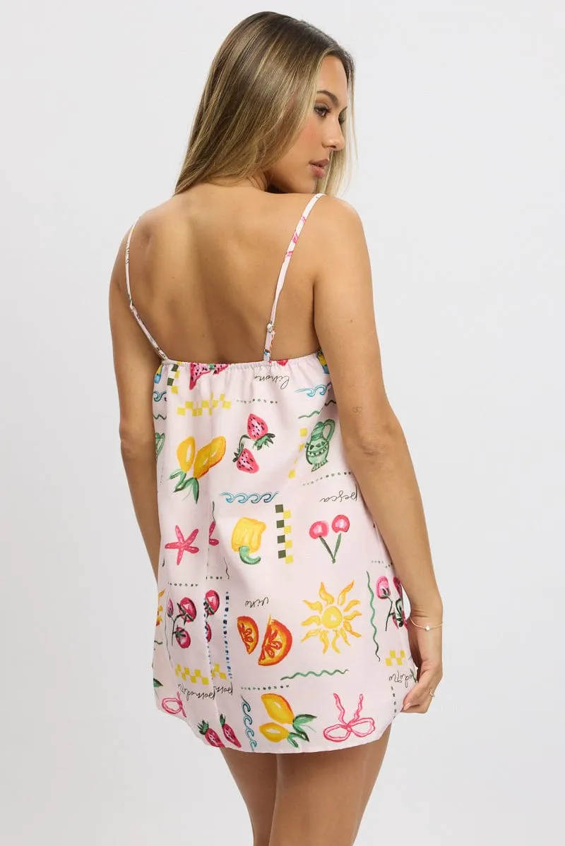 Pink Abstract Mini Dress Strappy Square Neck sold by Ally Fashion product image thumbnail 5