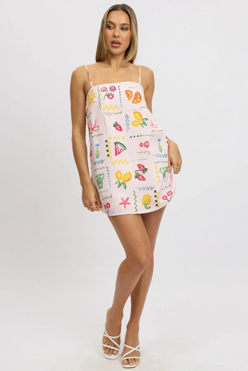 Pink Abstract Mini Dress Strappy Square Neck sold by Ally Fashion product image thumbnail 2