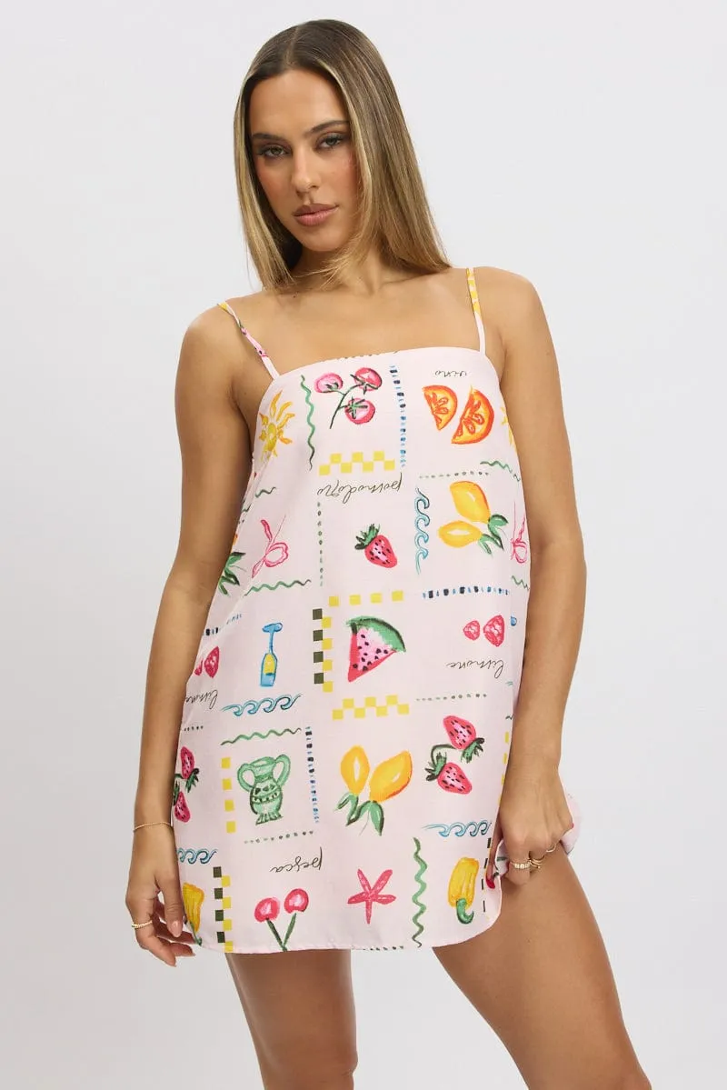 Pink Abstract Mini Dress Strappy Square Neck sold by Ally Fashion product image thumbnail 3