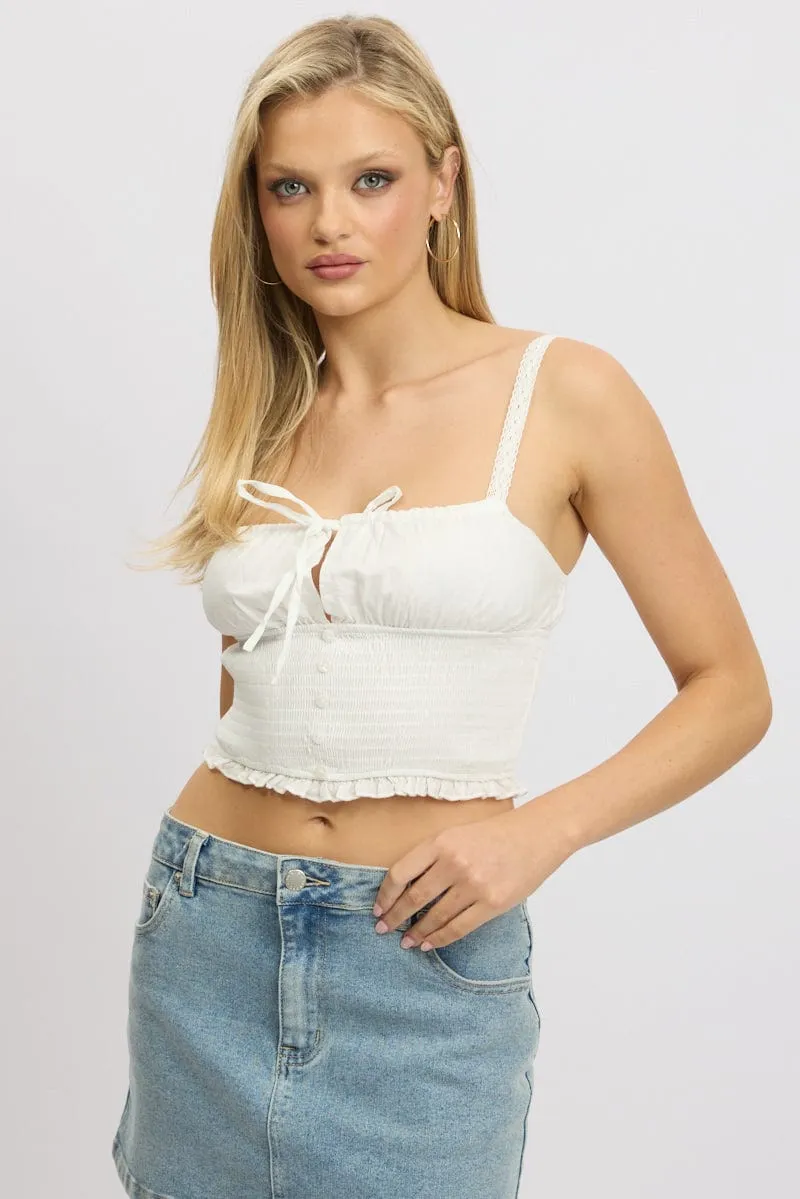 White Cami Top Shirred Button Front sold by Ally Fashion