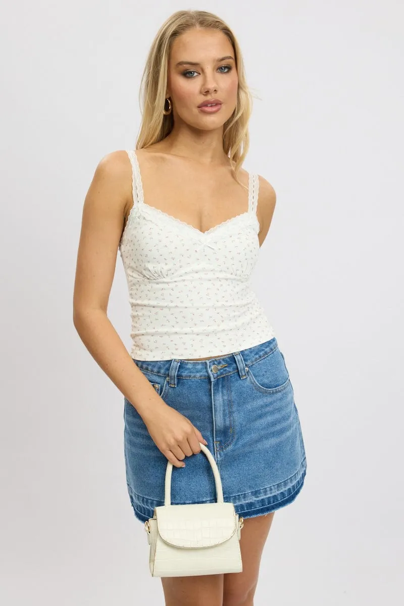 Red Floral Singlet V neck Lace trim sold by Ally Fashion