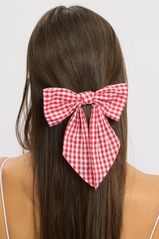 Red Gingham Bow Hair Clip sold by Ally Fashion