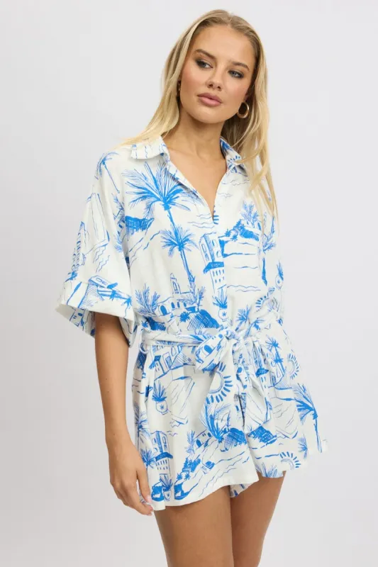 Blue Abstract Oversized Playsuit sold by Ally Fashion