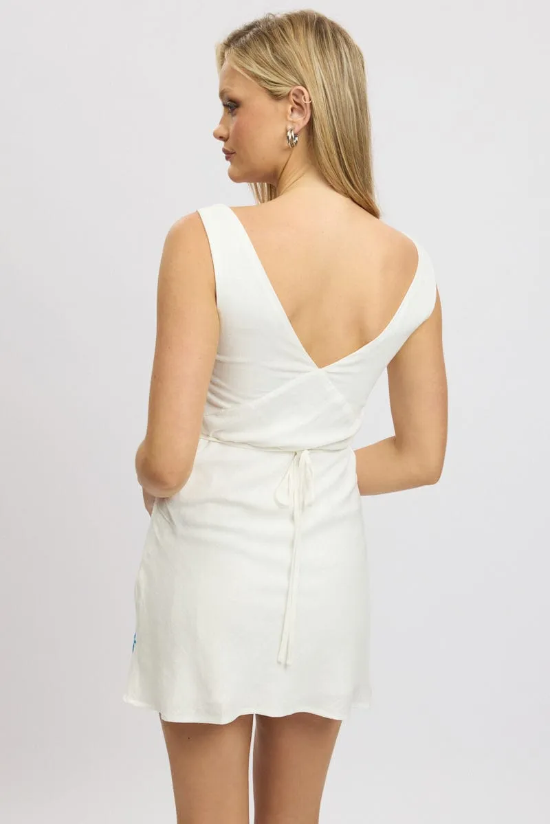 White Mini Dress V Neck Embroidery sold by Ally Fashion product image thumbnail 5