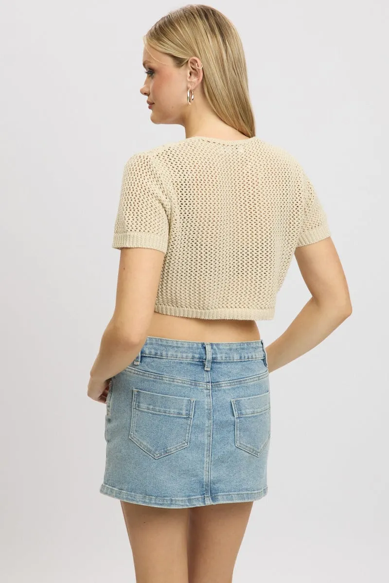 Beige Crochet Knit Cardigan Tie Up sold by Ally Fashion product image thumbnail 5