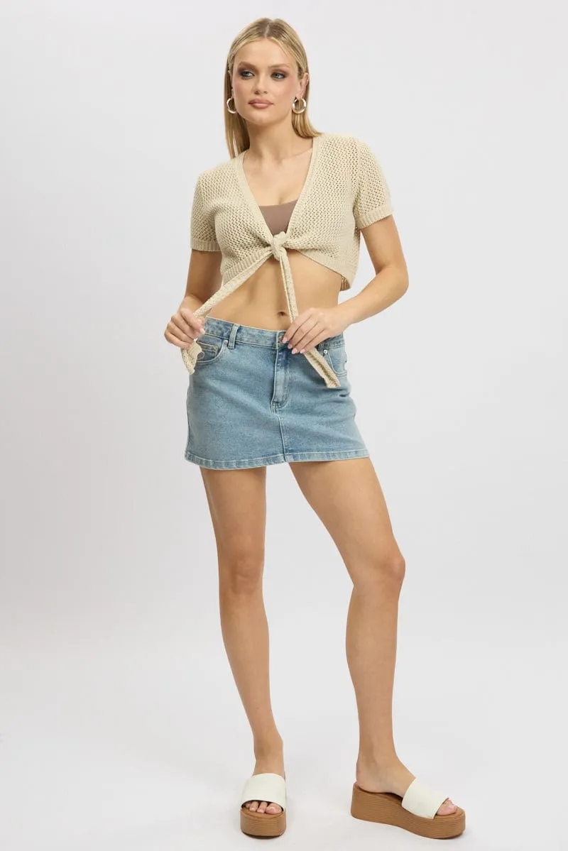 Beige Crochet Knit Cardigan Tie Up sold by Ally Fashion product image thumbnail 2