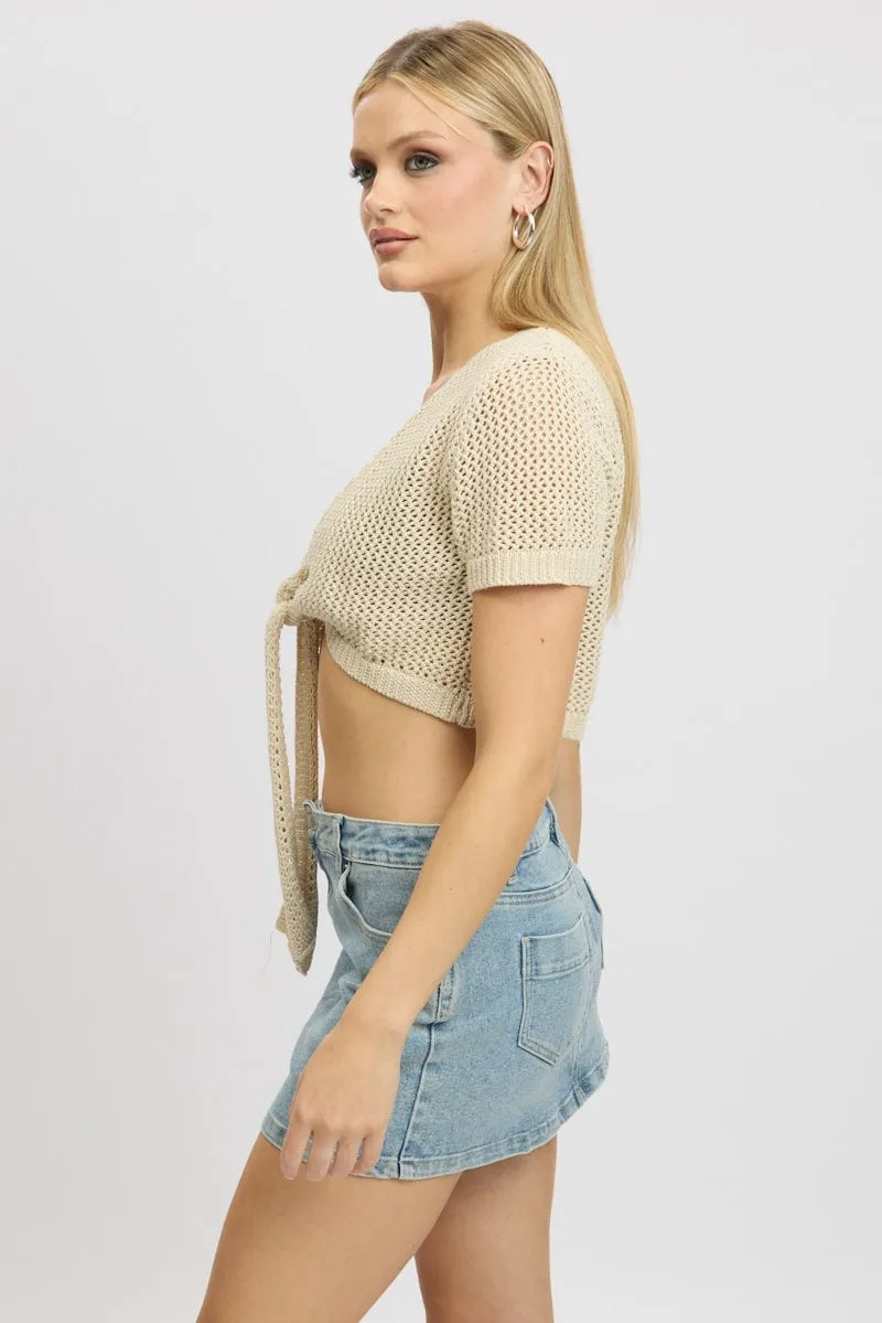 Beige Crochet Knit Cardigan Tie Up sold by Ally Fashion product image thumbnail 4