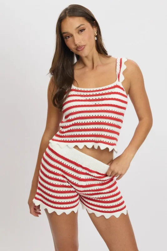 Red Stripe Crochet Knit Top sold by Ally Fashion