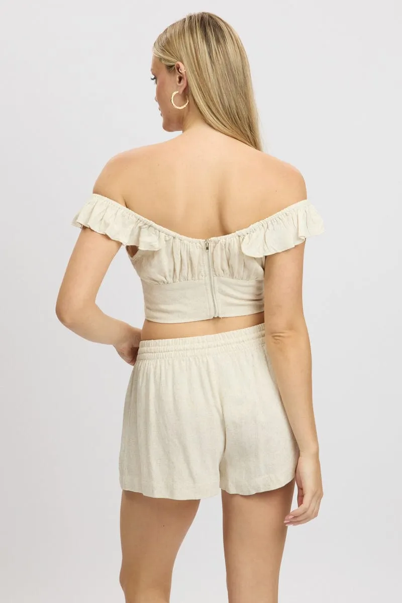 Beige Crop Top Ruffle Off Shoulder Linen Blend sold by Ally Fashion product image thumbnail 5
