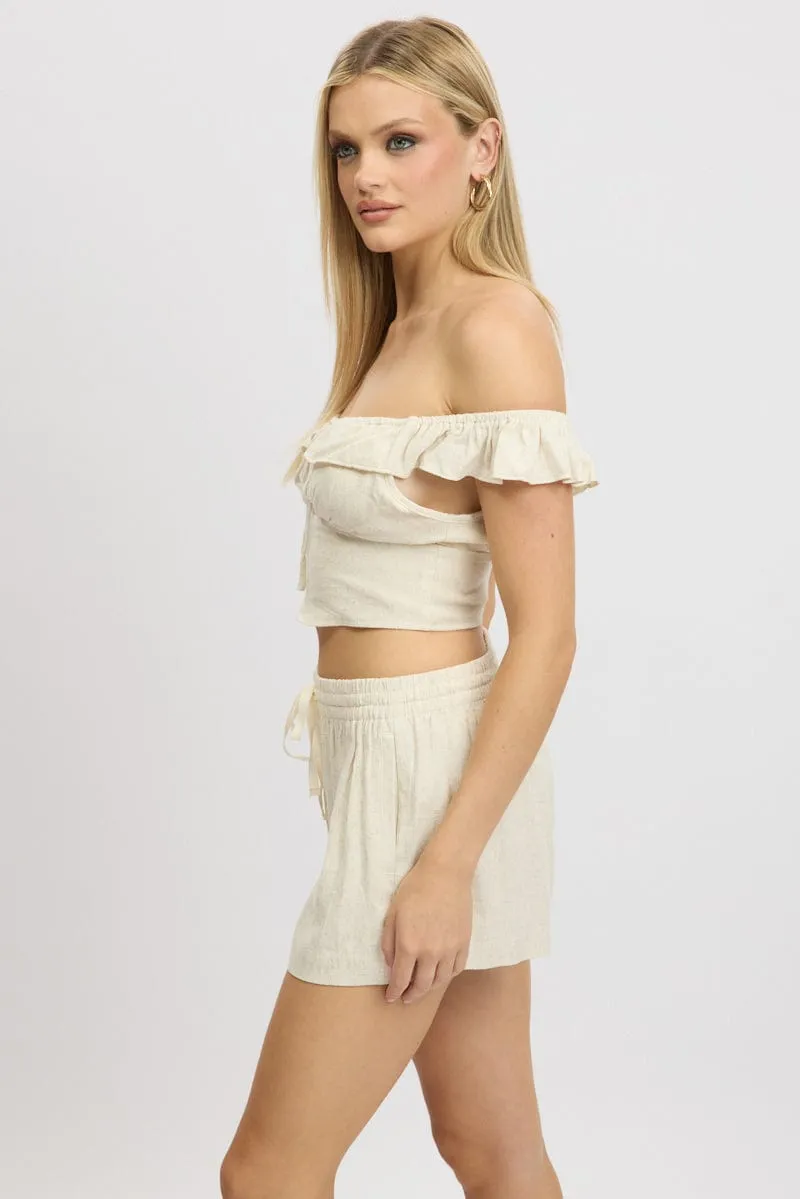 Beige Crop Top Ruffle Off Shoulder Linen Blend sold by Ally Fashion product image thumbnail 4