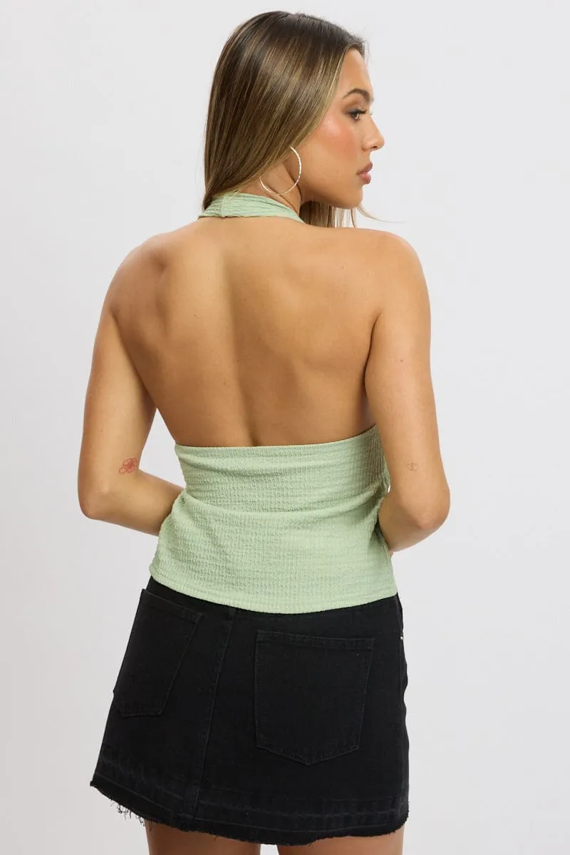 Green Textured Top Halter Neck Tie Up Front sold by Ally Fashion product image thumbnail 5