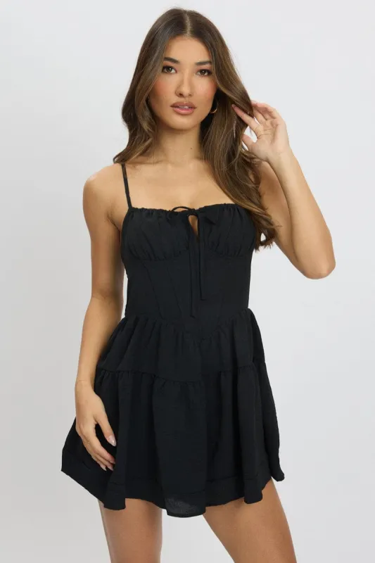 Black Playsuit Gathered Bust Mini sold by Ally Fashion