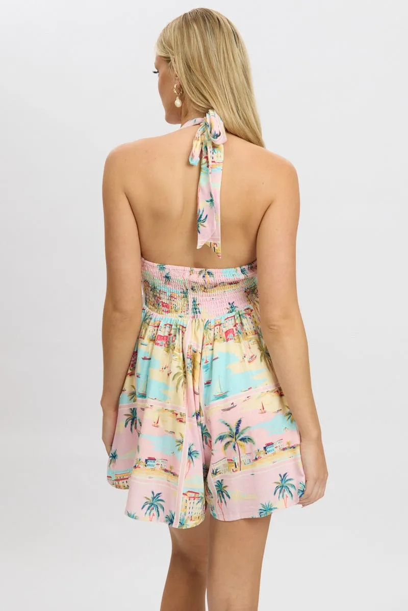 Multi Abstract Playsuit Halter Neck sold by Ally Fashion product image thumbnail 5