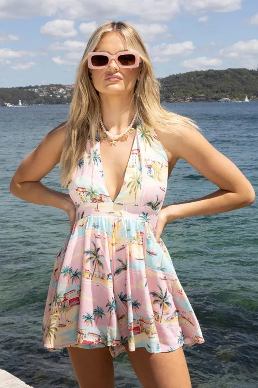Multi Abstract Playsuit Halter Neck sold by Ally Fashion