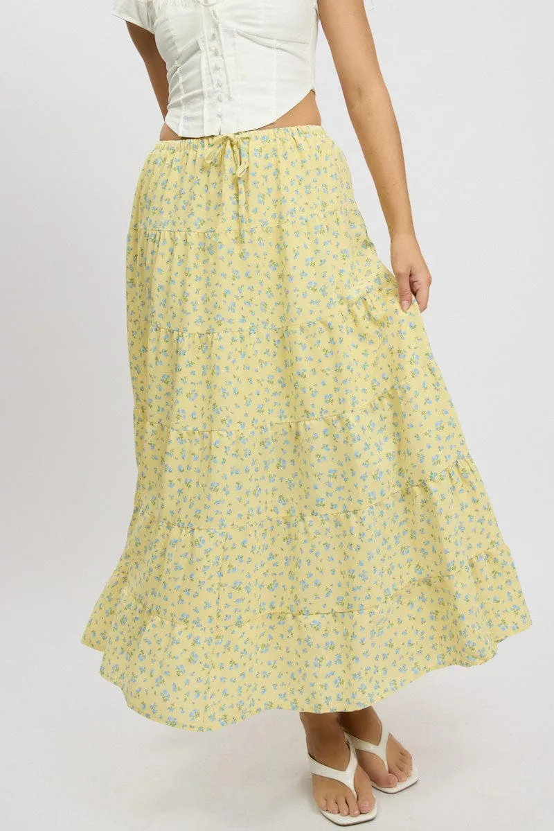 Yellow Ditsy Maxi Skirt Tiered High Rise sold by Ally Fashion product image thumbnail 3