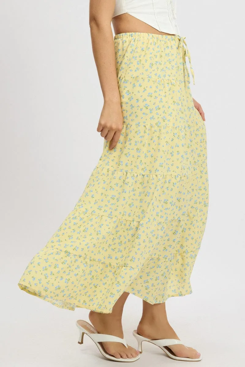 Yellow Ditsy Maxi Skirt Tiered High Rise sold by Ally Fashion product image thumbnail 4
