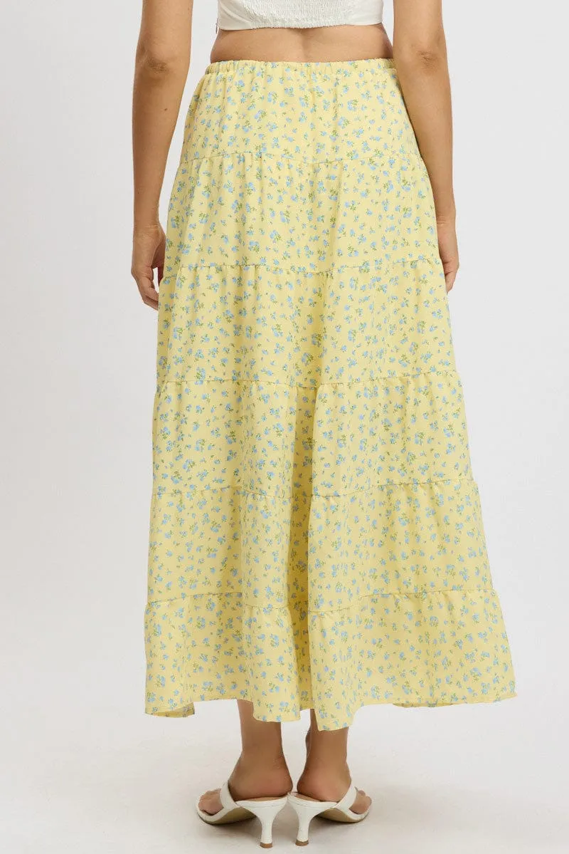 Yellow Ditsy Maxi Skirt Tiered High Rise sold by Ally Fashion product image thumbnail 5