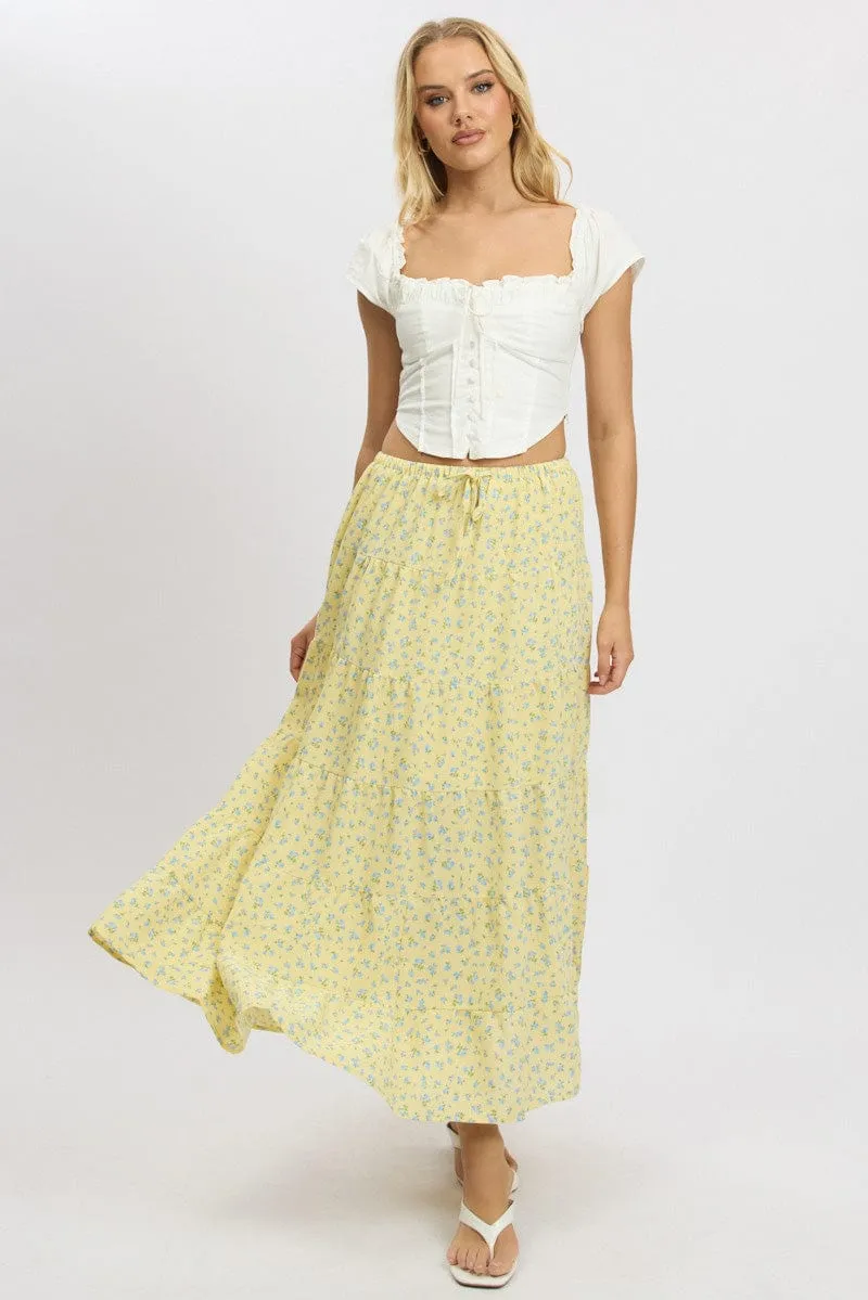 Yellow Ditsy Maxi Skirt Tiered High Rise sold by Ally Fashion product image thumbnail 2