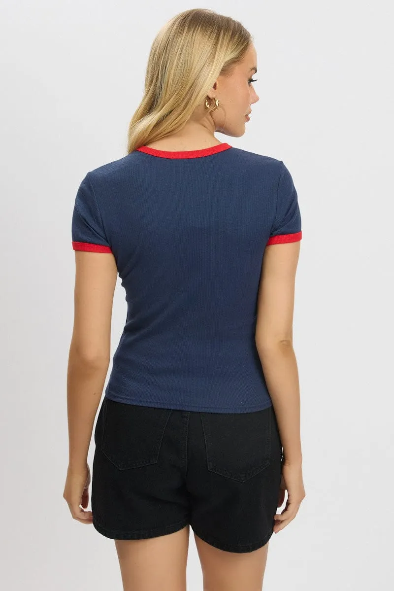 Blue Graphic Tee Short Sleeve sold by Ally Fashion product image thumbnail 5