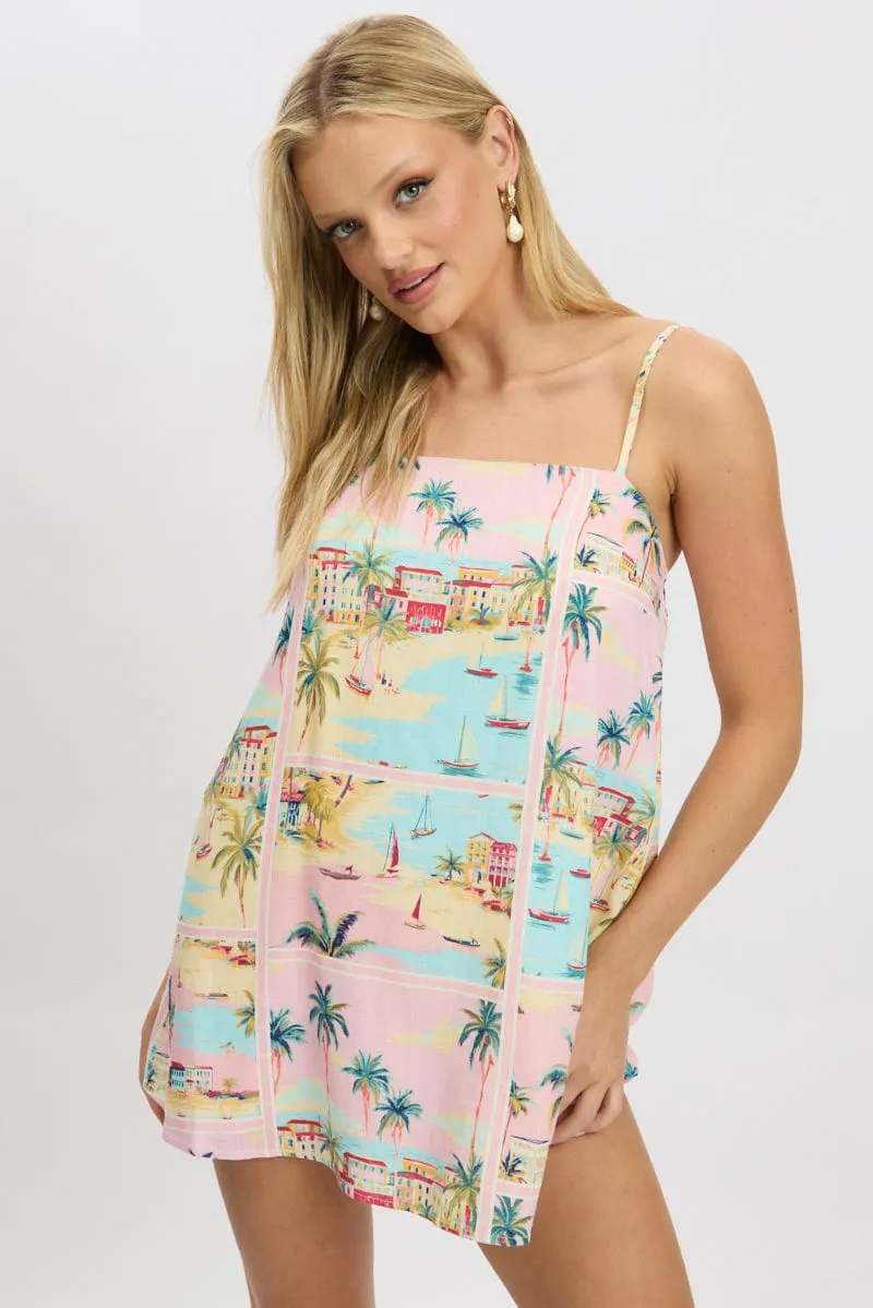 Multi Abstract Mini Dress Strappy Square Neck sold by Ally Fashion