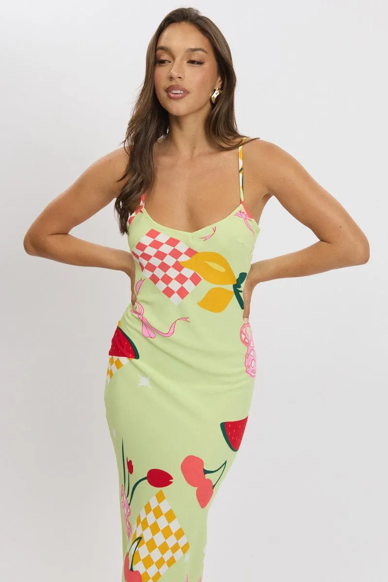 Green Abstract Maxi Dress Bias Cut sold by Ally Fashion product image thumbnail 3