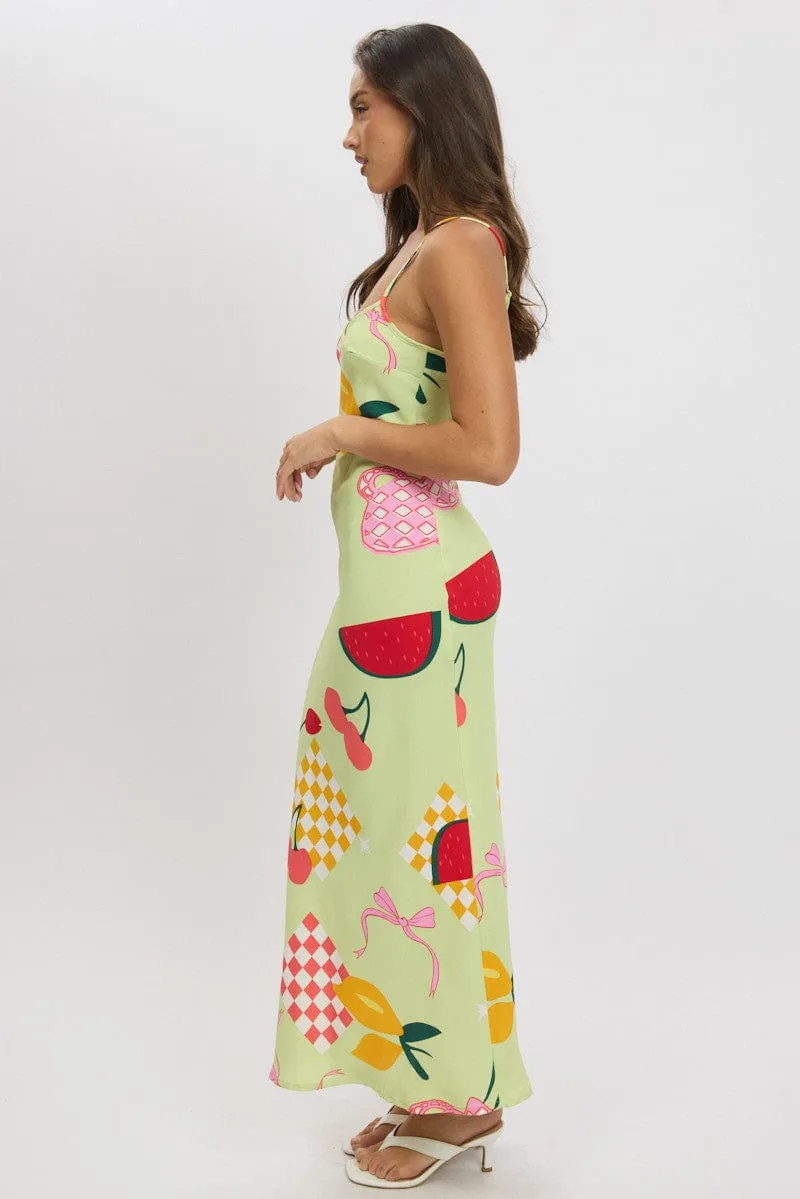 Green Abstract Maxi Dress Bias Cut sold by Ally Fashion product image thumbnail 4