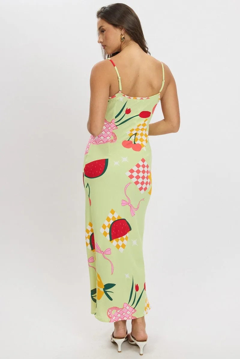 Green Abstract Maxi Dress Bias Cut sold by Ally Fashion product image thumbnail 5