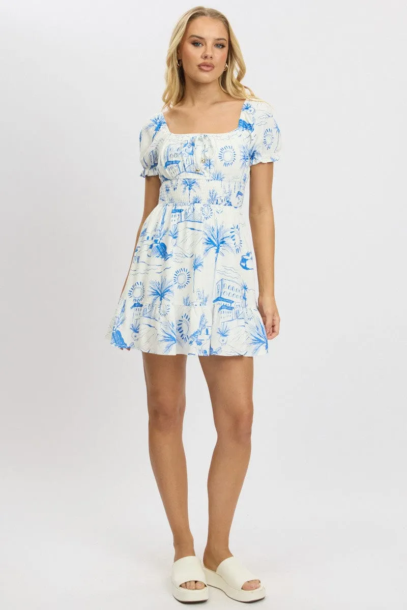 Blue Abstract Fit And Flare Dress Mini sold by Ally Fashion product image thumbnail 2