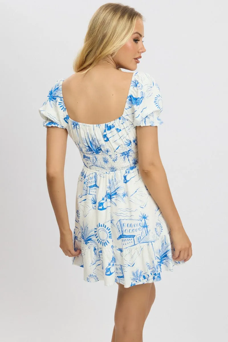 Blue Abstract Fit And Flare Dress Mini sold by Ally Fashion product image thumbnail 5