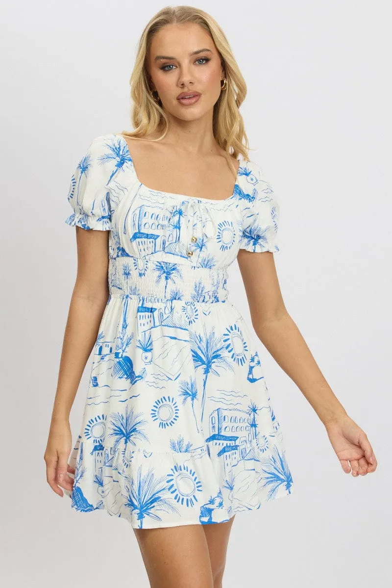 Blue Abstract Fit And Flare Dress Mini sold by Ally Fashion product image thumbnail 3