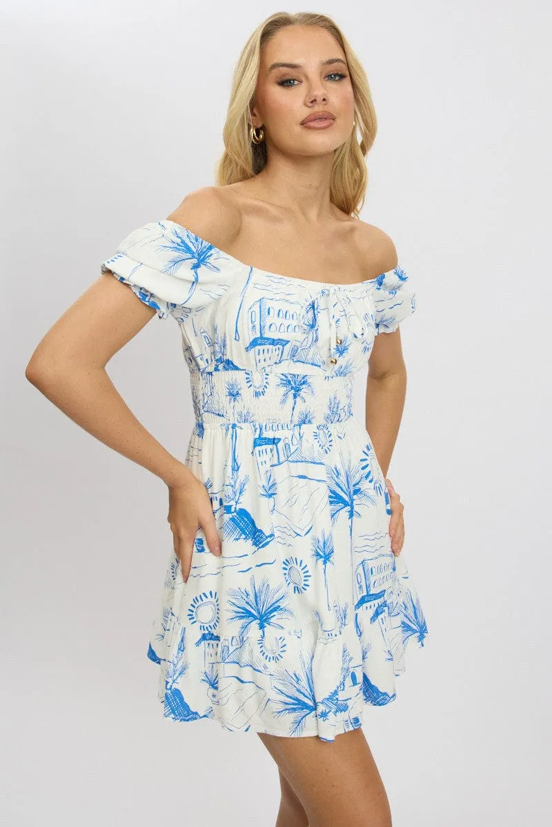 Blue Abstract Fit And Flare Dress Mini sold by Ally Fashion