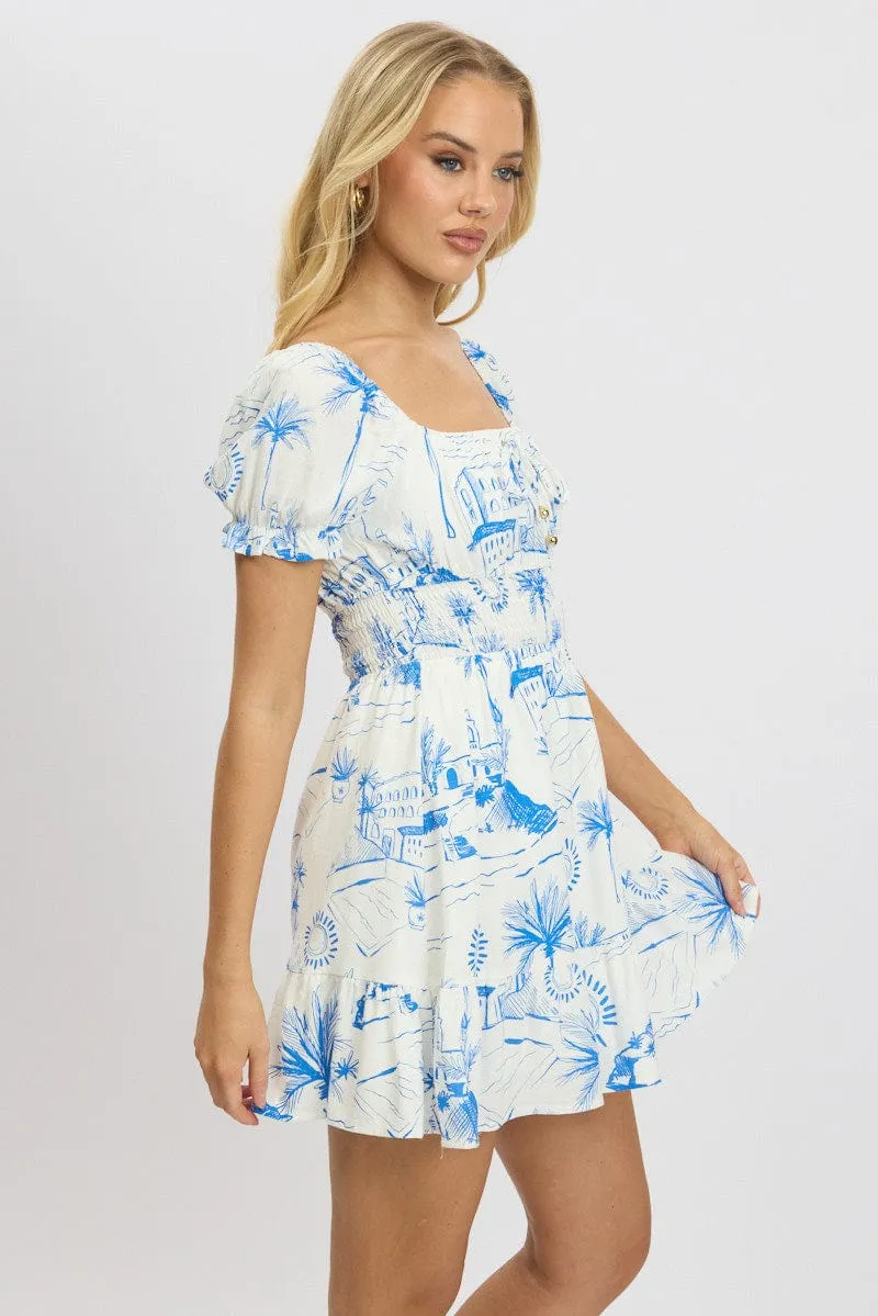 Blue Abstract Fit And Flare Dress Mini sold by Ally Fashion product image thumbnail 4