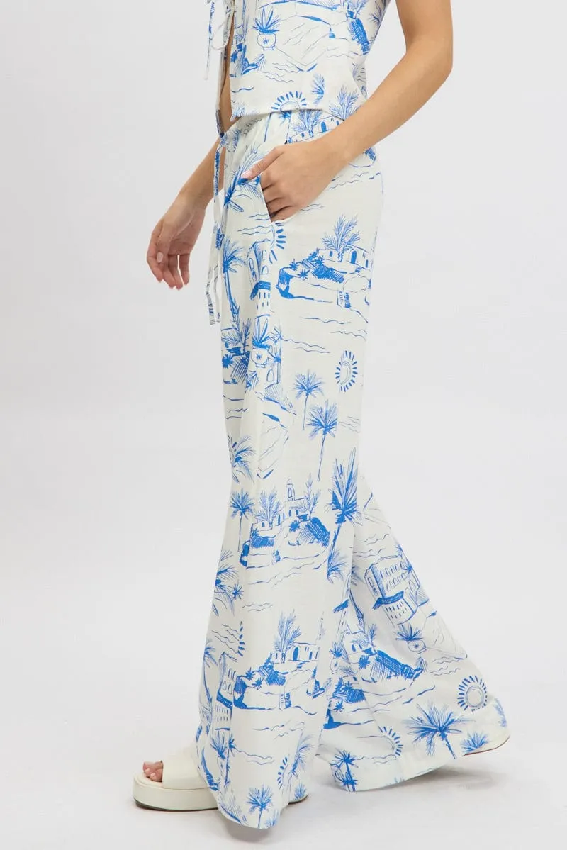 Blue Abstract Wide Leg Pants High Rise sold by Ally Fashion product image thumbnail 4