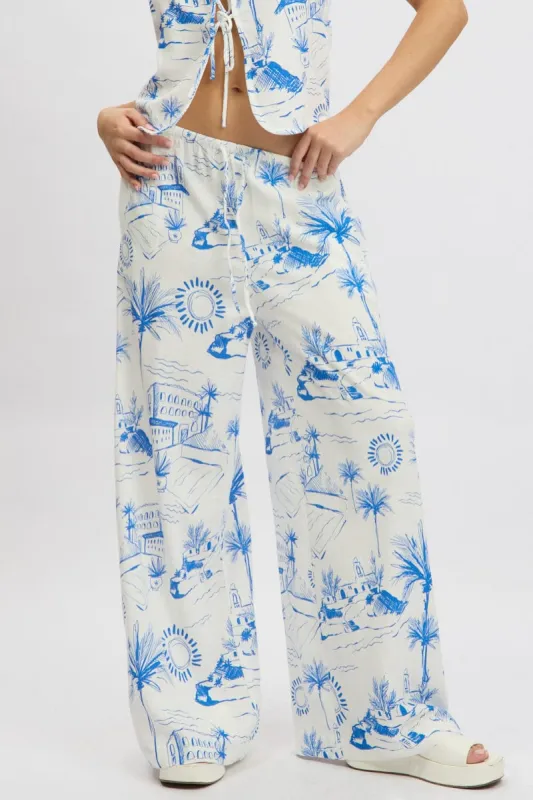 Blue Abstract Wide Leg Pants High Rise sold by Ally Fashion